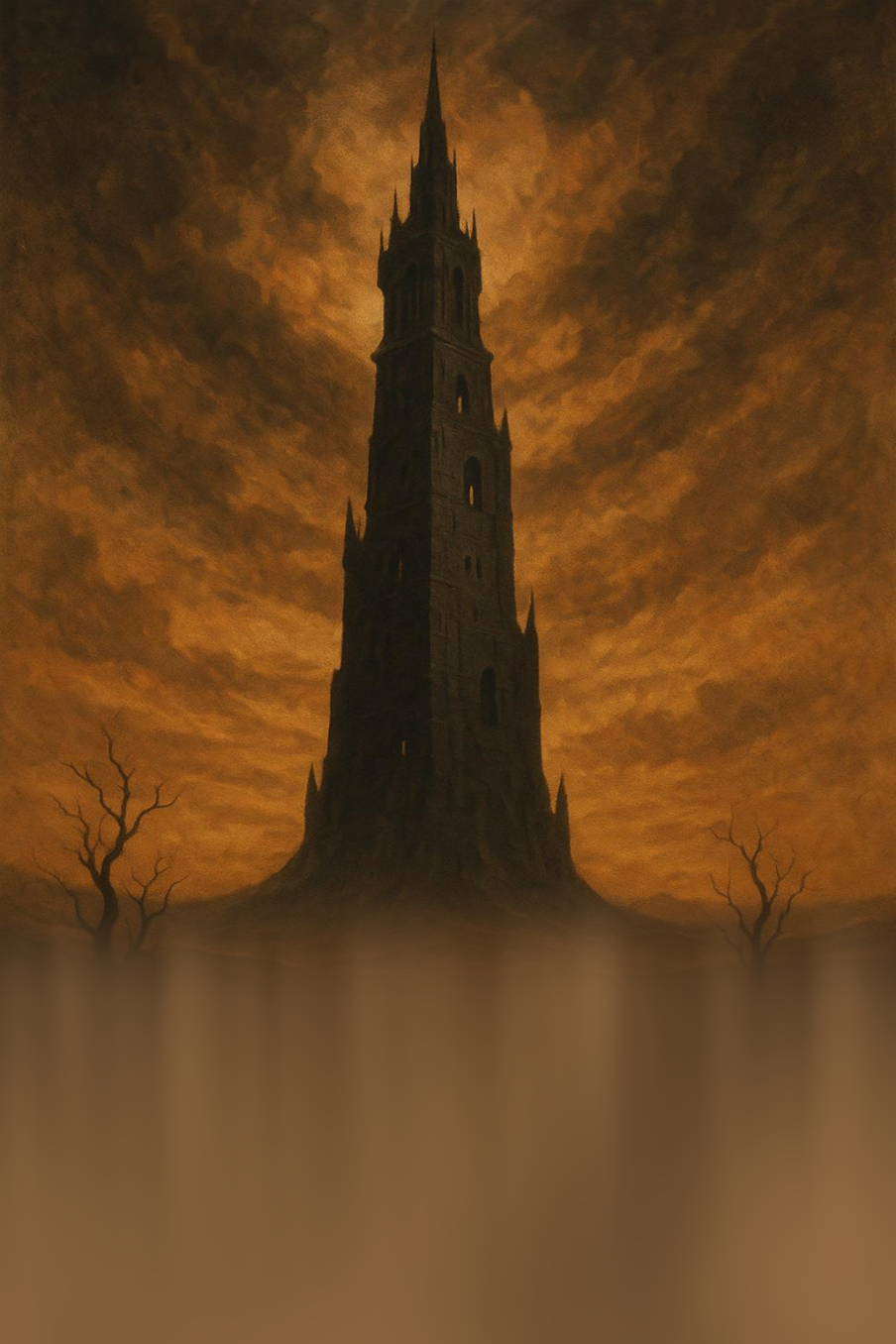 Atmospheric tower rising in a desolate landscape
